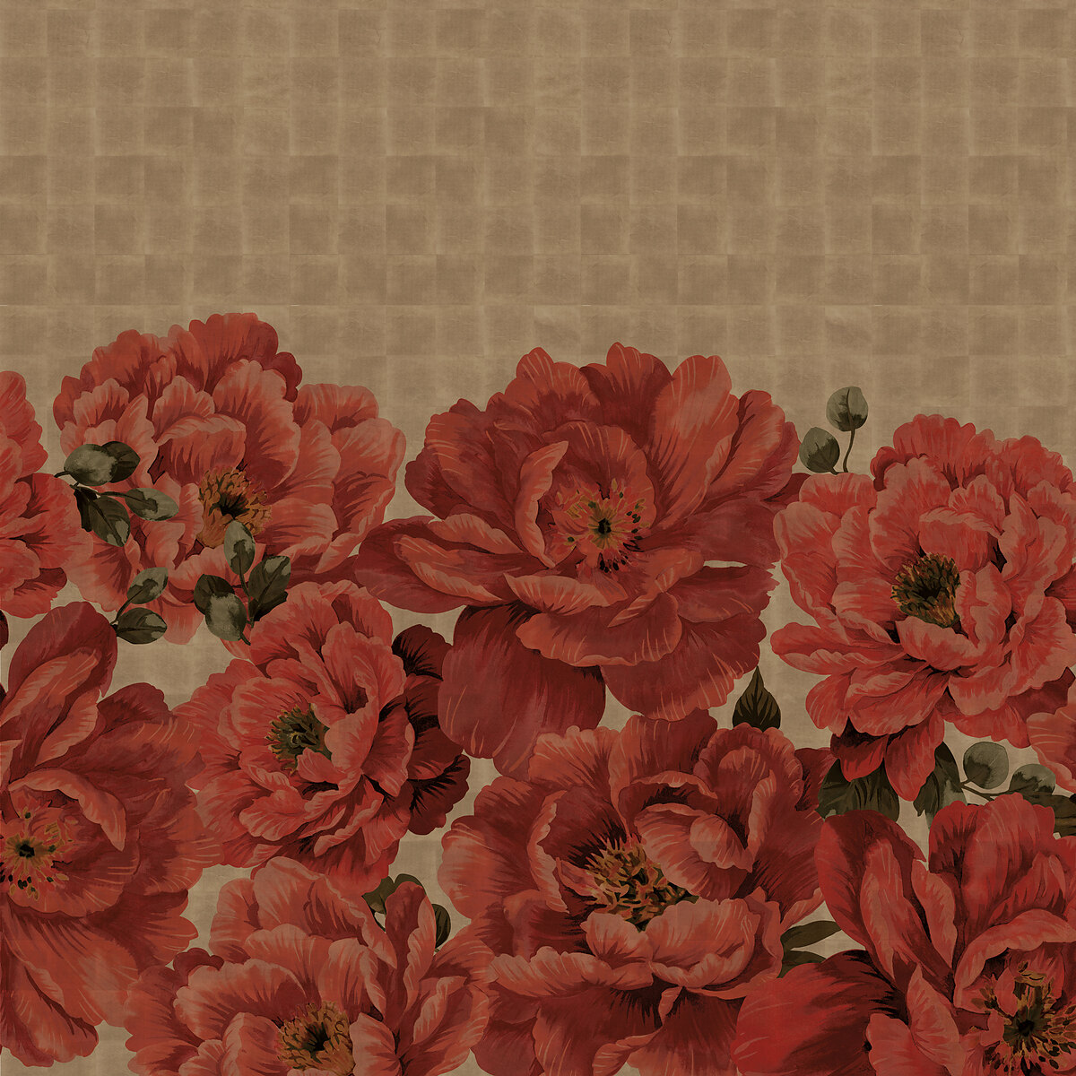 Red Charm on Gilded Metallic Leaf