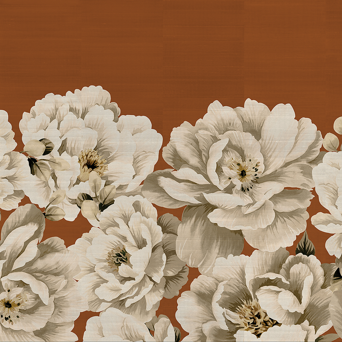 Perfect Peonies — Rust on Star Dust Silk